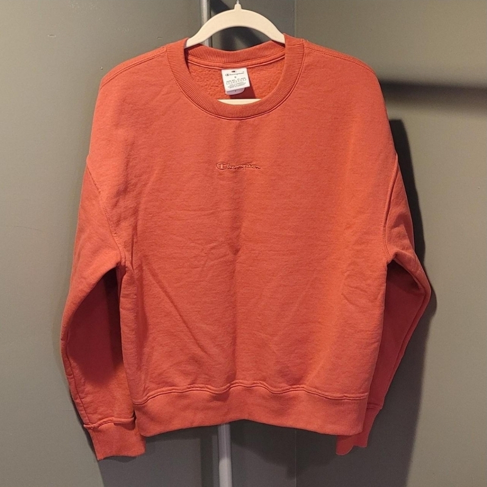 Champion Men's Logo Pullover Crewneck‎ Sweatshirt, Size S, Salmon Dark Pink